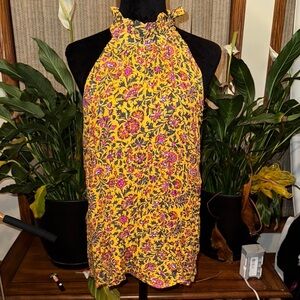 Cynthia Rowley Yellow and Pink Tie Front Sleeveless Blouse